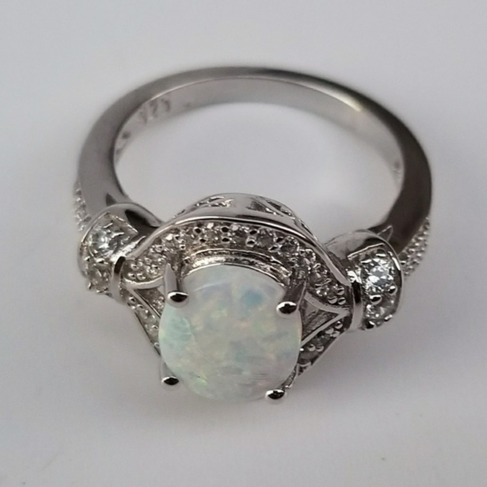 Sterling Silver 925 White Lab Opal CZ Ring 5 and 6